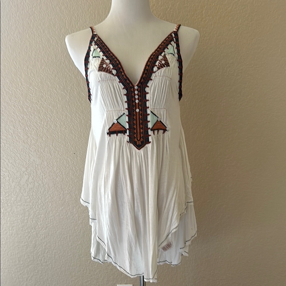 Free People Embroidered White Sleeveless Top